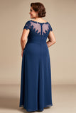 Navy Lace A Line Plus Size Mother of the Bride Dress