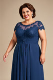 Navy Lace A Line Plus Size Mother of the Bride Dress