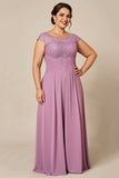 Dusty Rose A Line Chiffon Lace Plus Size Mother of the Bride Dress