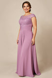 Dusty Rose A Line Chiffon Lace Plus Size Mother of the Bride Dress