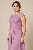 Dusty Rose A Line Chiffon Lace Plus Size Mother of the Bride Dress