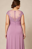 Dusty Rose A Line Chiffon Lace Plus Size Mother of the Bride Dress