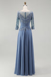 Dusty Blue Lace A Line Chiffon Mother of the Bride Dress