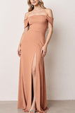 A Line Off The Shoulder Sunset Long Bridesmaid Dress
