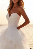 Ivory Tulle Strapless Pleated A Line Wedding Dress