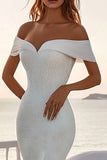 Off The Shoulder Mermaid Ivory Chiffon Wedding Dress With Sequins