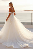 Off The Shoulder Lace Tulle Ivory A Line Wedding Dress