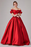 Red Ball Gown Off the Shoulder Satin Prom Dress