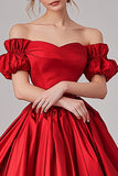 Red Ball Gown Off the Shoulder Satin Prom Dress