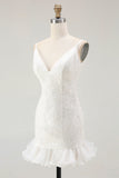 Bodycon Sequins White Short Graduation Dress