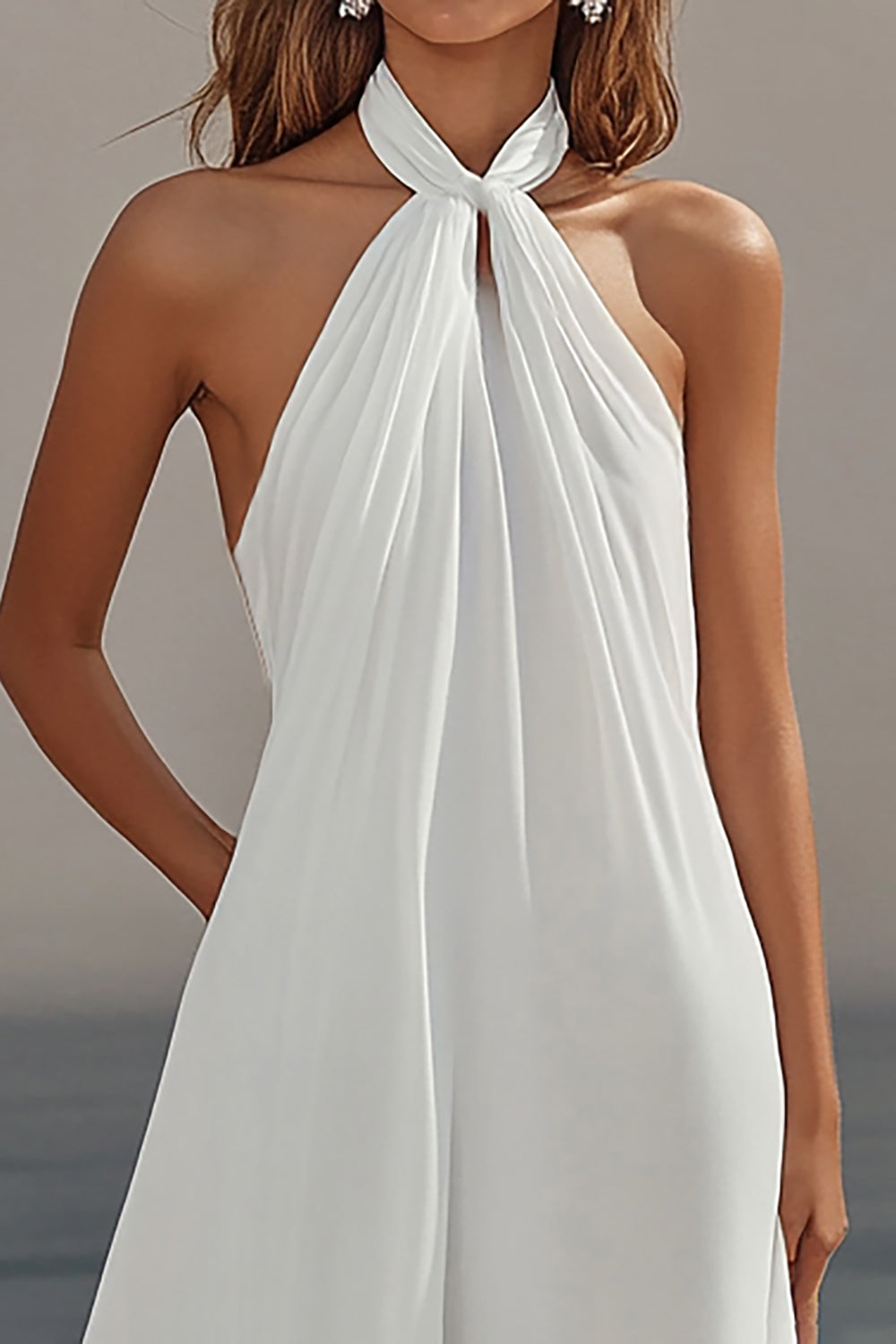 ZAPAKA Women White Long Beach Dress Sheath Halter Chiffon Bridal Dress, White / US16W ZAPAKA Women White Long Beach Dress Sheath Halter Chiffon Bridal Dress, White / US16W