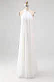 Sheath Halter Chiffon White Long Boho Beach Dress