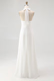 Sheath Halter Chiffon White Long Boho Beach Dress