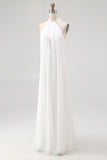 Sheath Halter Chiffon White Long Boho Beach Dress