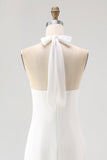 Sheath Halter Chiffon White Long Boho Beach Dress