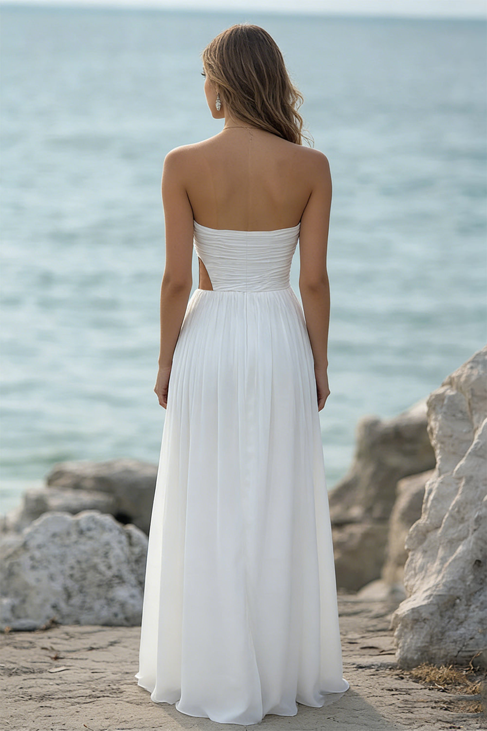 a line dress beach A-Line V-Neck Long Sleeves Split-Front Beach Wedding Dress WP4286 cathyprom