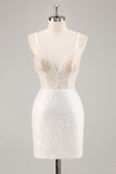 Sparkly White Sequins Bodycon Spaghetti Straps Graduation Dress
