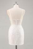 Sparkly White Sequins Bodycon Spaghetti Straps Graduation Dress