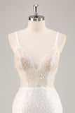 Sparkly White Sequins Bodycon Spaghetti Straps Graduation Dress