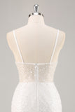 Sparkly White Sequins Bodycon Spaghetti Straps Graduation Dress