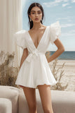 Off the Shoulder Ruffled Sleeves A Line Graduation Dress