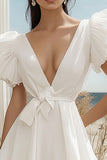 Off the Shoulder Ruffled Sleeves A Line Graduation Dress