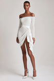 Off The Shoulder Sequins Graduation Dress with Long Sleeves