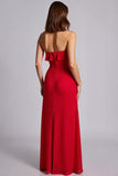 Red Ruffled Strapless A Line Chiffon Long Formal Dress