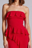 Red Ruffled Strapless A Line Chiffon Long Formal Dress
