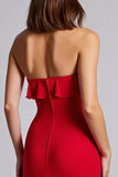 Red Ruffled Strapless A Line Chiffon Long Formal Dress