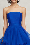 Chiffon Royal Blue Strapless Ruffled A Line Formal Dress