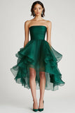 Dark Green Organza A Line Strapless Ruffled Short Formal Dress