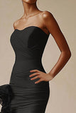 Black Strapless Ruffled Mermaid Long Formal Dress