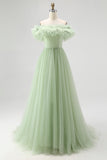 Strapless A-Line Dusty Sage Formal Dress With Ruffles