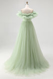 Strapless A-Line Dusty Sage Formal Dress With Ruffles