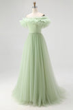 Strapless A-Line Dusty Sage Formal Dress With Ruffles