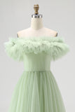 Strapless A-Line Dusty Sage Formal Dress With Ruffles