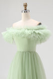 Strapless A-Line Dusty Sage Formal Dress With Ruffles