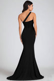 One Shoulder Black Mermaid Chiffon Formal Dress