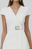 White A Line Short Formal Dress with Belt