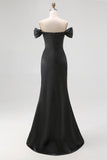 Off The Shoulder Sequins Satin Mermaid Black Gala Dress with Slit