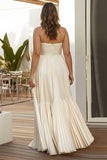 Champagne Pleated Strapless A Line Long Plus Size Wedding Guest Dress