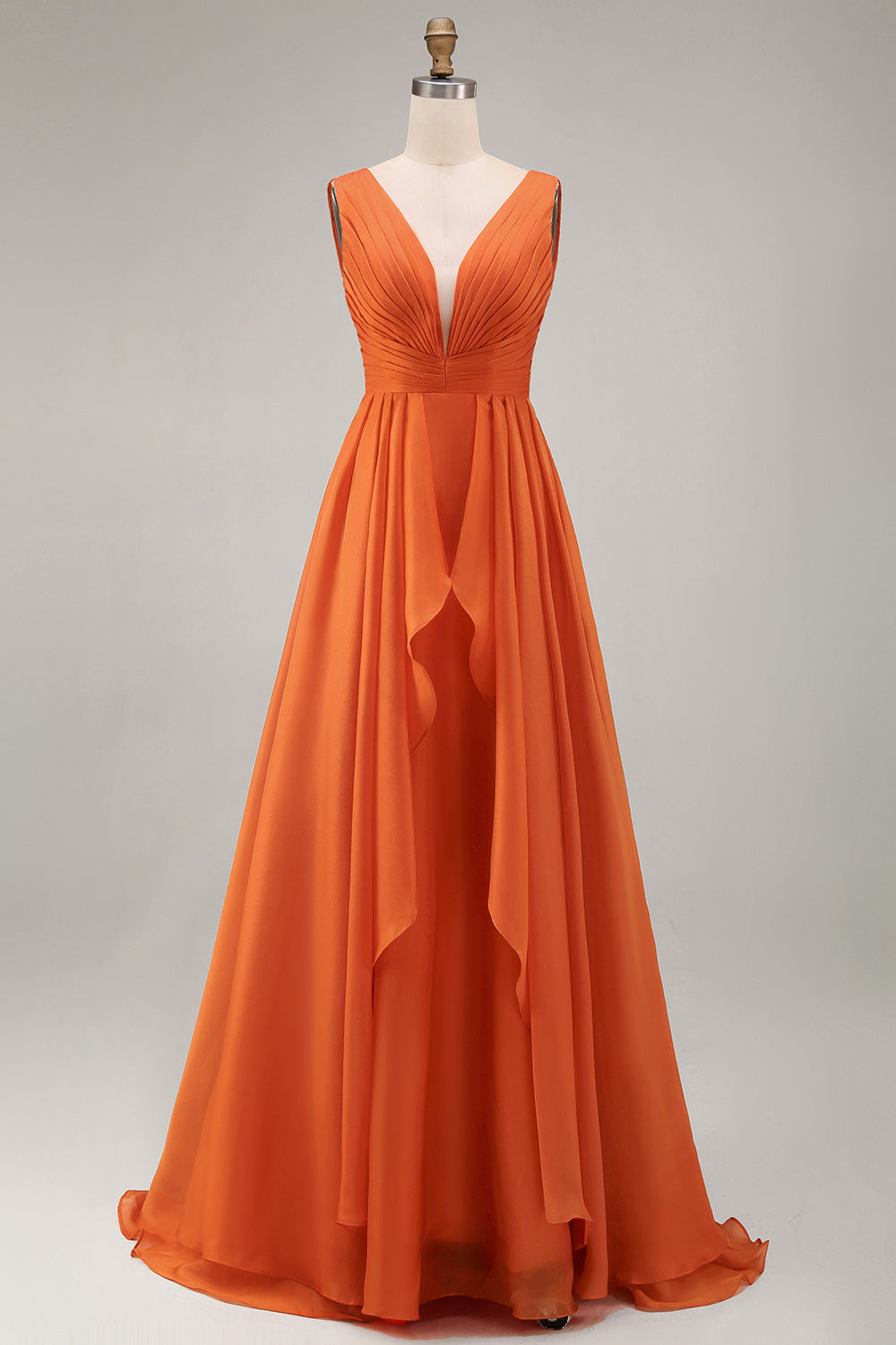 elegant orange dress Zapaka Women Orange Ruffled Wedding Guest Dress A Line V Neck Organza Long Formal Dress – ZAPAKA