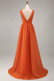 Orange Ruffled A Line Organza Wedding Guest Dress