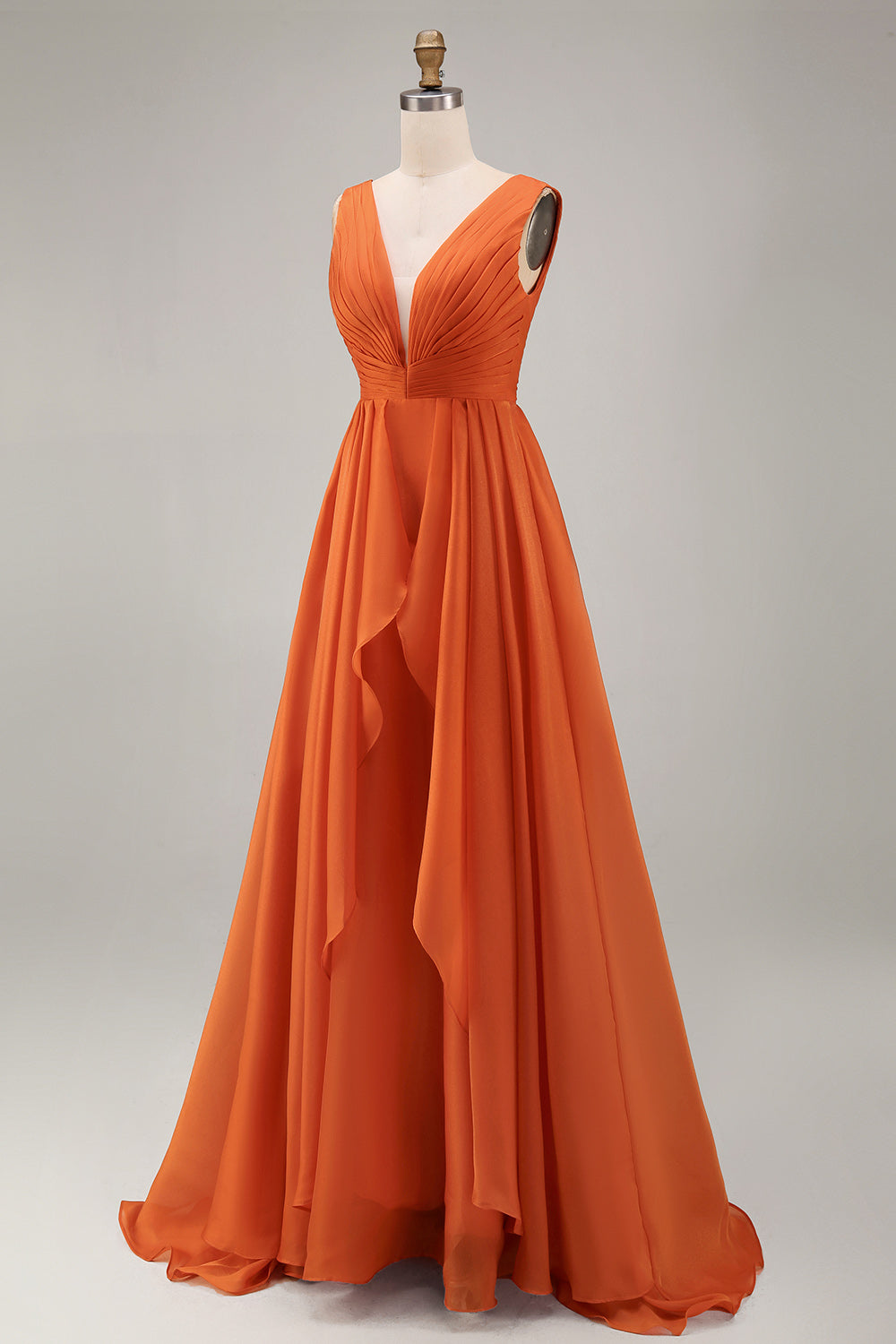 Zapaka Women Orange Ruffled Wedding Guest Dress A Line V Neck Organza Long Formal Dress ZAPAKA Zapaka Women Orange Ruffled Wedding Guest Dress A Line V Neck Organza Long Formal Dress ZAPAKA