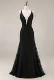 Black Mermaid Satin Long Formal Dress With Lace