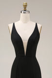 Black Mermaid Satin Long Formal Dress With Lace