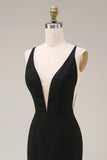 Black Mermaid Satin Long Formal Dress With Lace