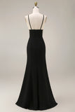 Black Mermaid Satin Long Formal Dress With Lace