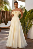 Strapless Ruffled A Line Daffodil Wedding Guest Dress